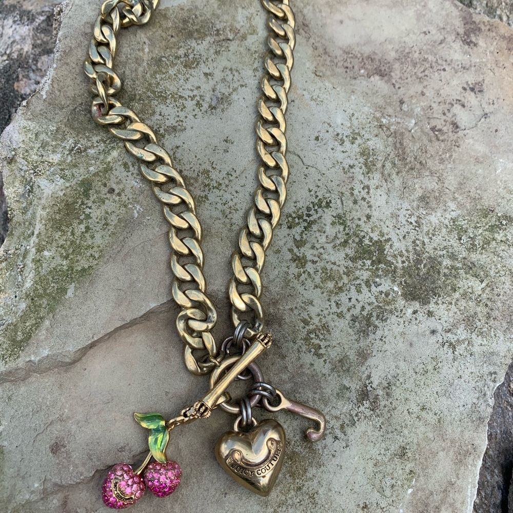 Juicy Couture Gold Charm Necklace w Cherry Charm